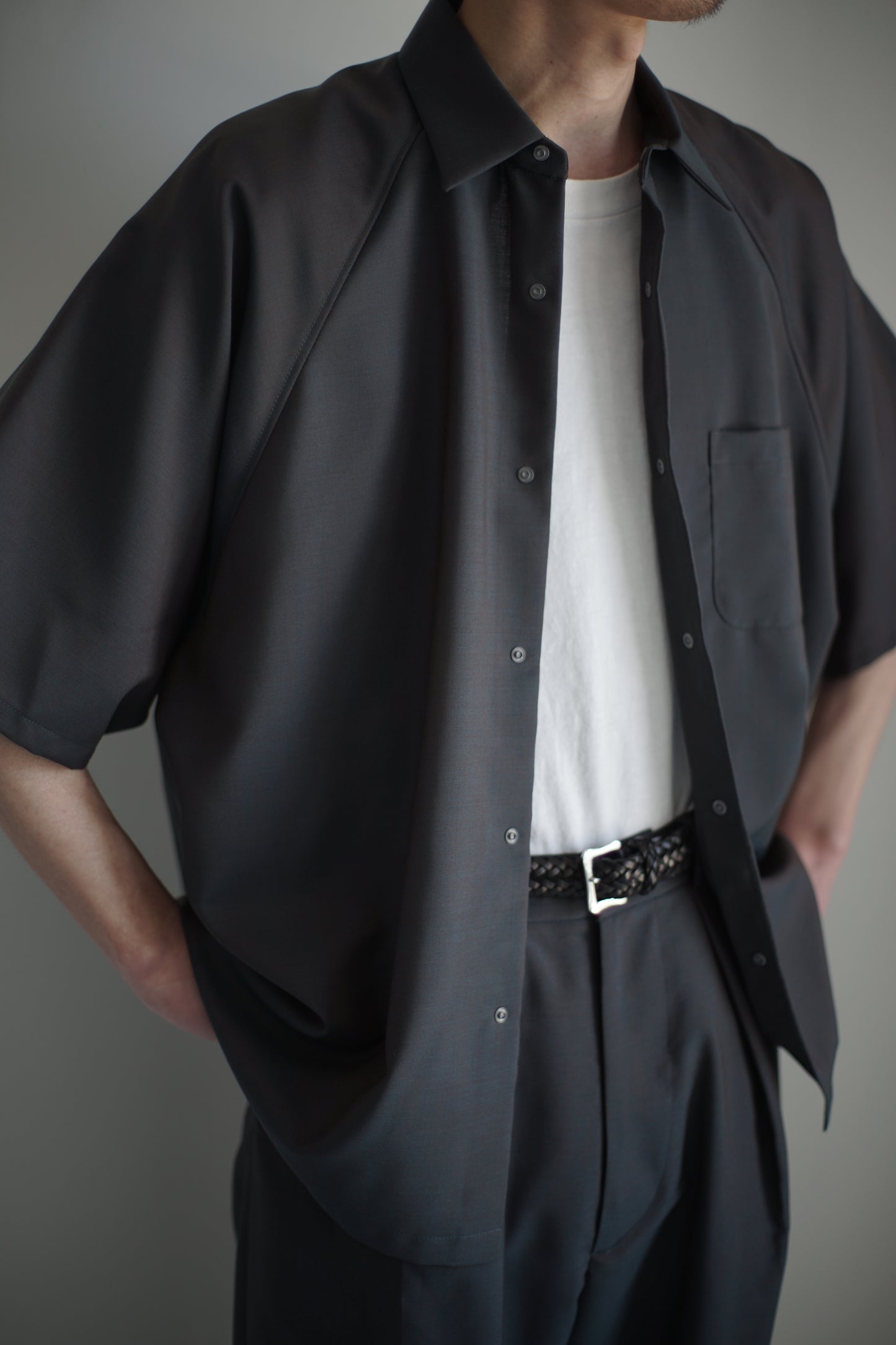 itochi / Wool & Kid mohair Tropical raglan half sleeve shirt (mens/unisex)