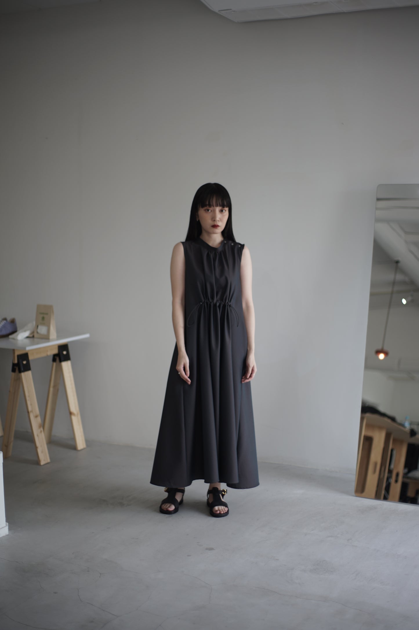 itochi / Wool & Kid mohair Tropical gathered sleeveless dress