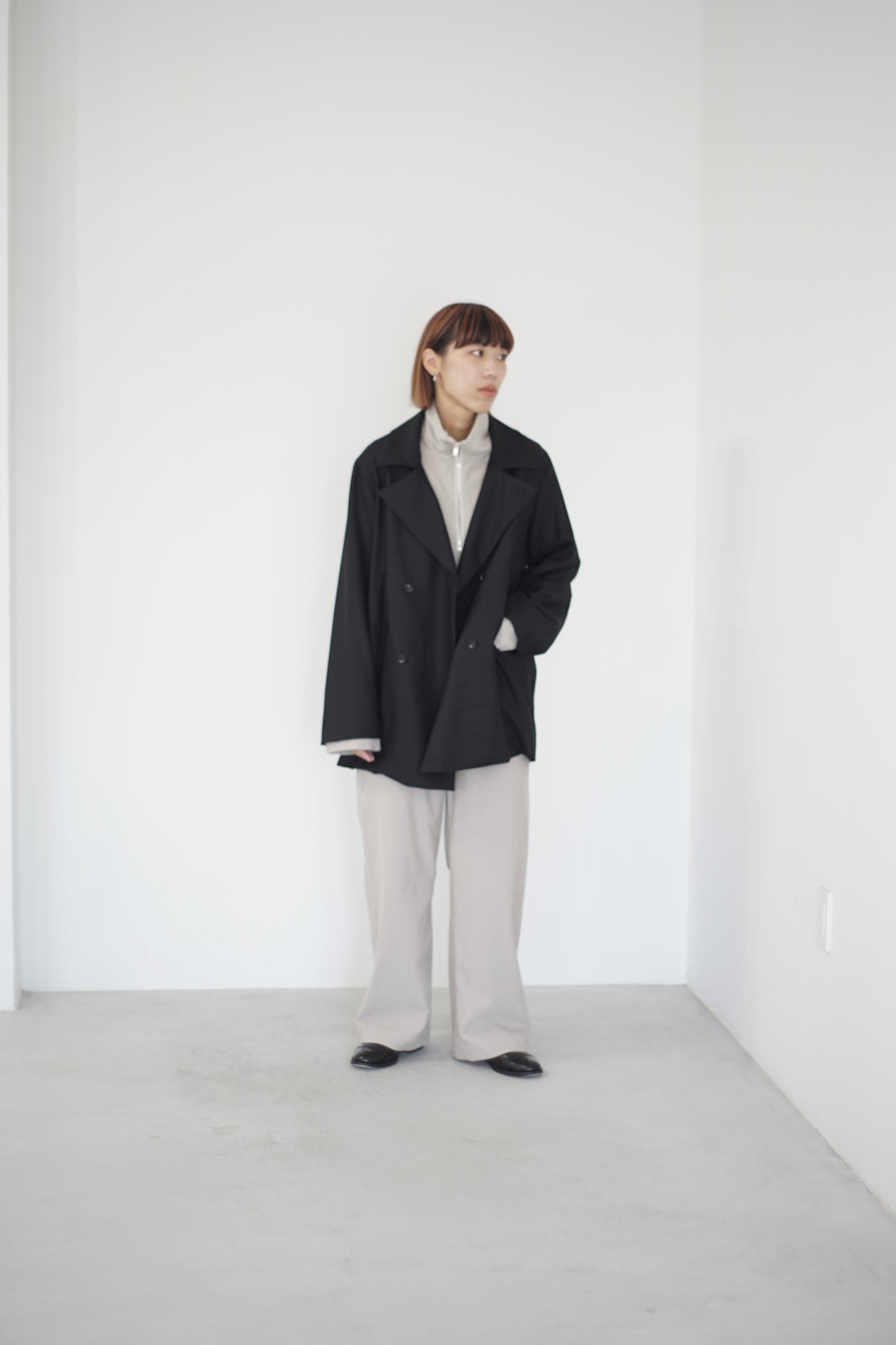 itochi / 4ply wool twill double breasted half coat