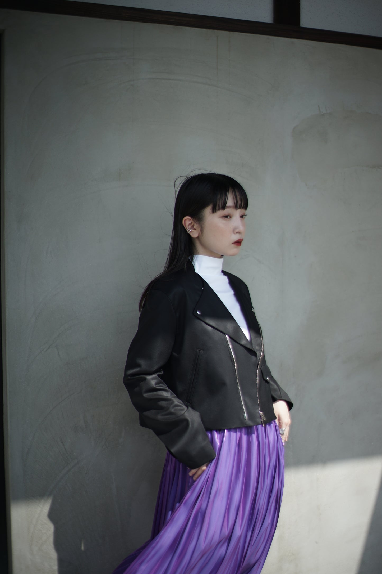 itochi / shuttle loom fabric double breasted riders jacket
