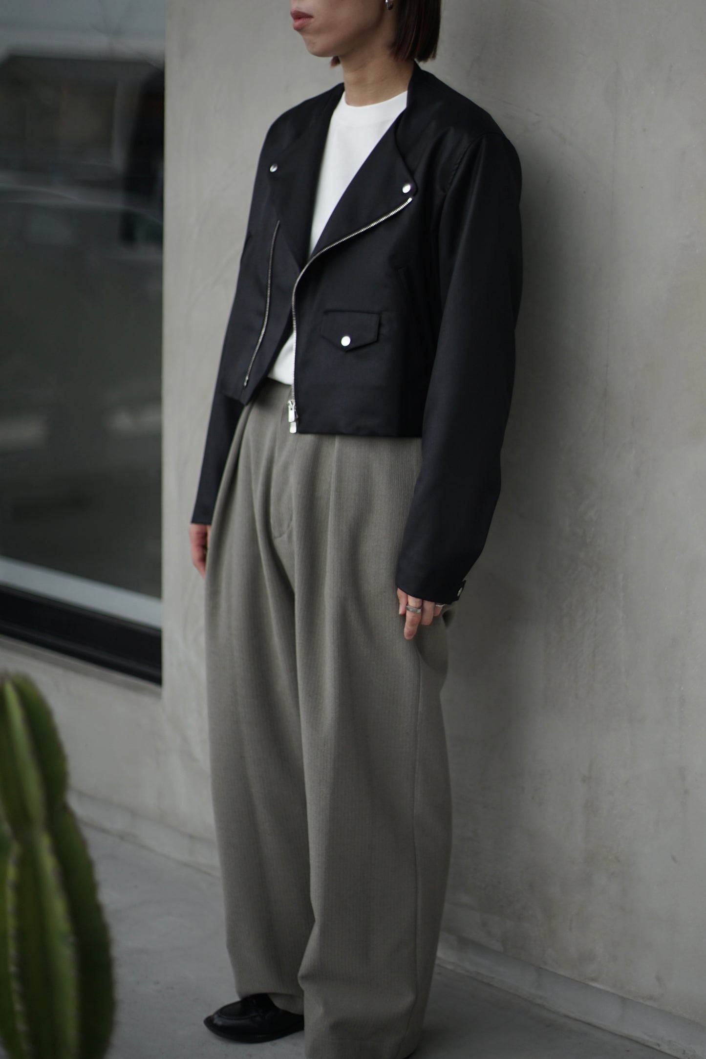 itochi / shuttle loom fabric double breasted riders jacket