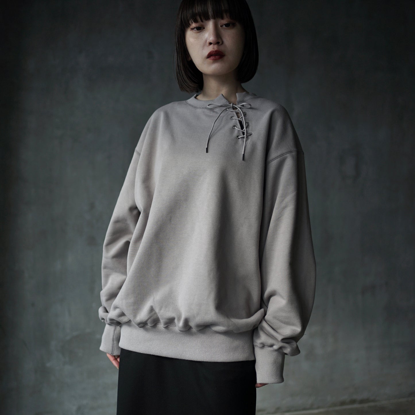 [50%OFF] itochi / Azuma urake lace up neck sweatshirt