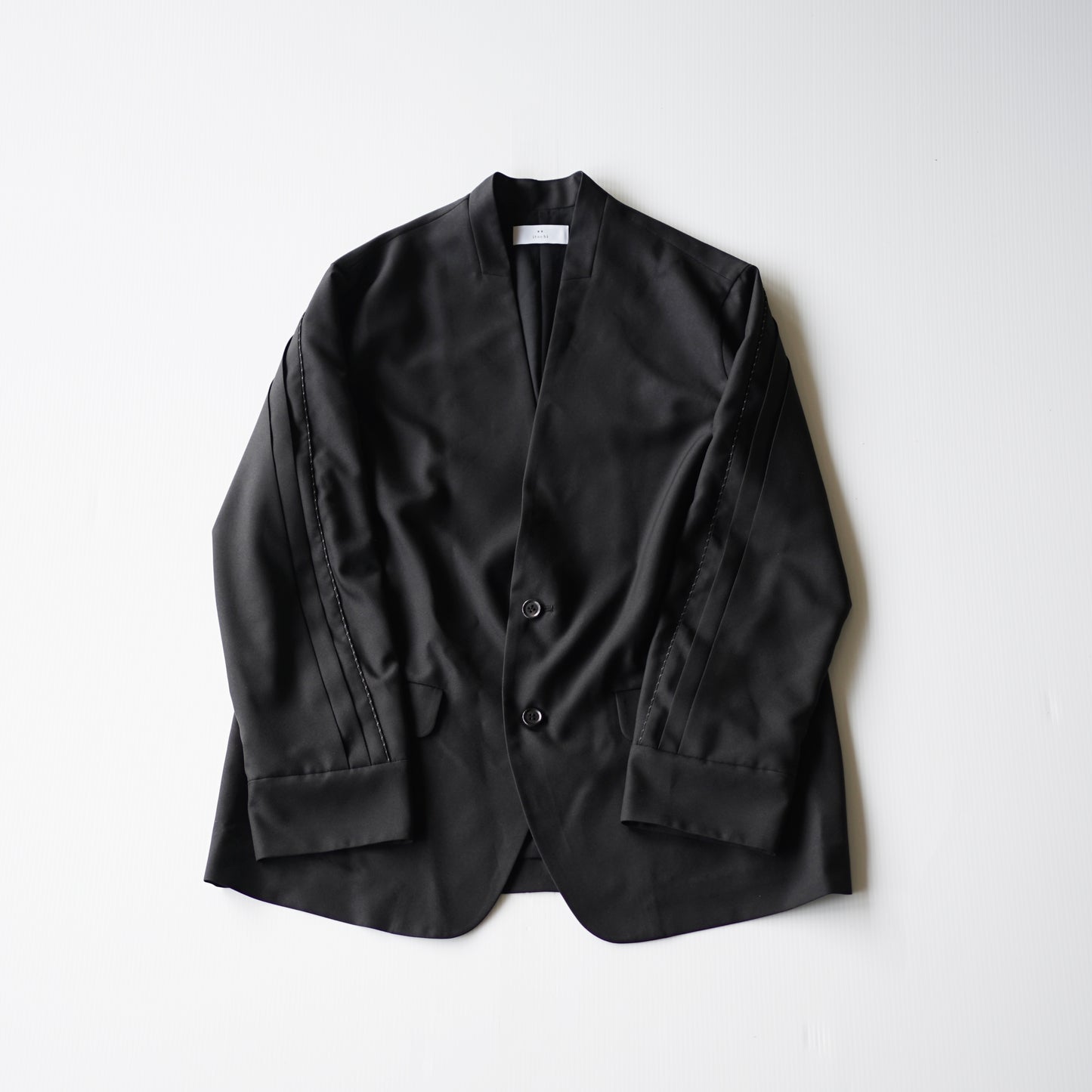 [30%OFF] itochi / Polyester linon pleated sleeve collarless jacket