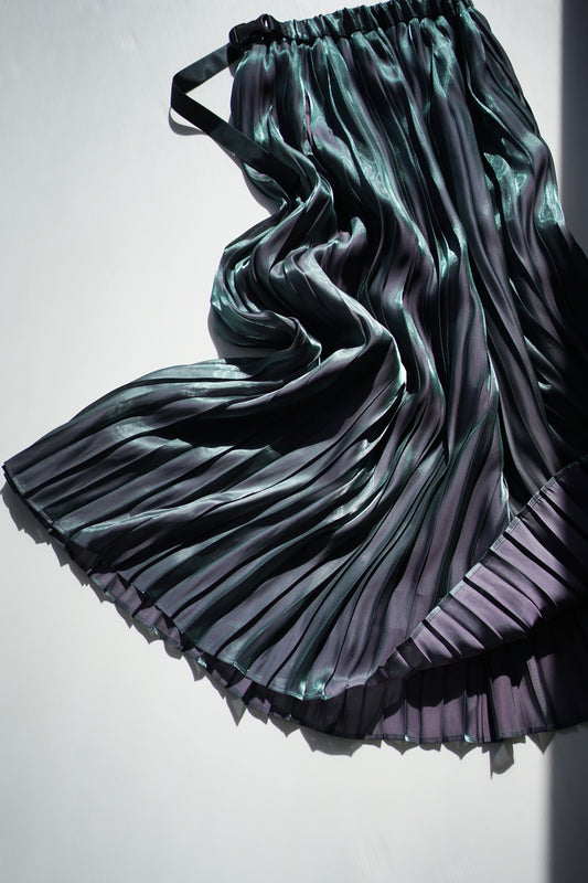 itochi / Aurora cloth double side pleated skirt / emerald